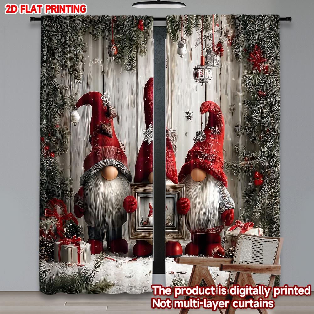 Set Of 2 Flat Printing Fashionable Christmas Curtains Gnomes Gifts Digital Printed Polyester Drapes Family Party Curtain Made