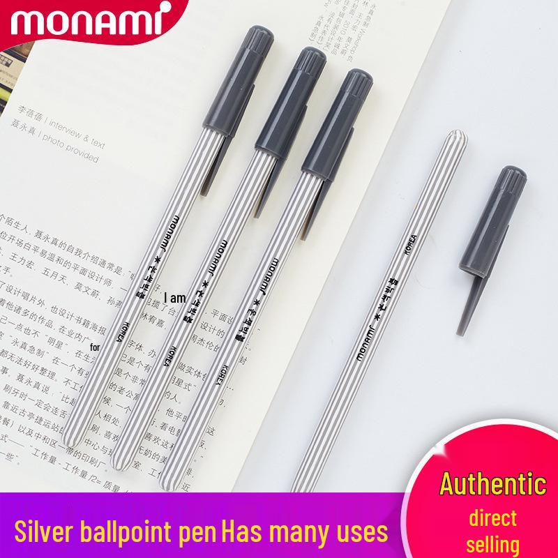Munami Monami Silver Ballpoint Pen for Leather Fabric with Decorative Writing (Model 01005) Bullet Type 1.0