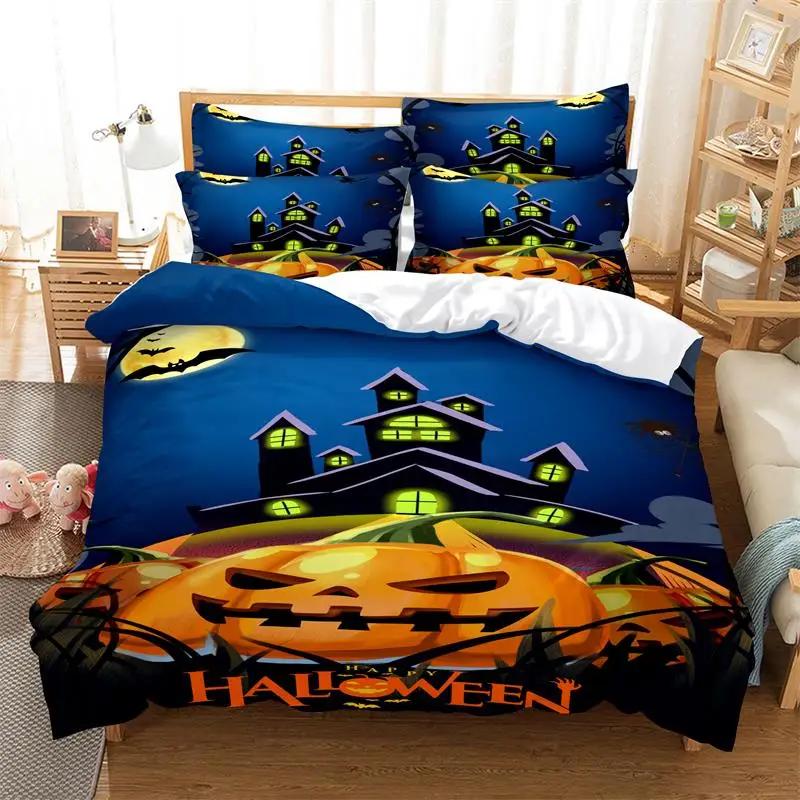Comforter Gothic Comforter Sets Print Halloween Skull King Black White Decorative 3 Piece Bedding Set With Pillow Shams