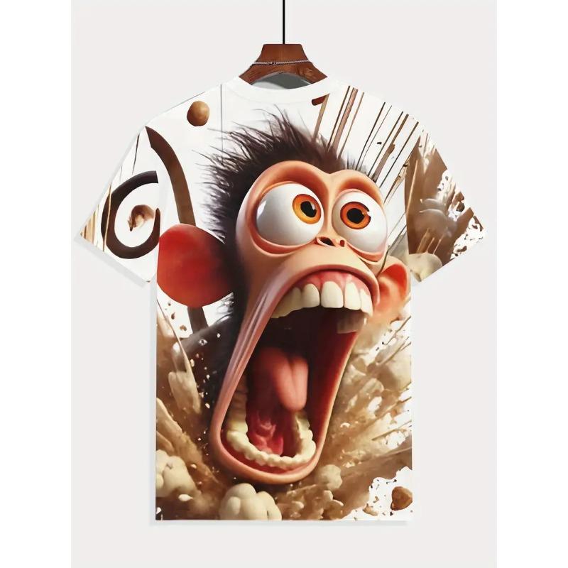 Herren 3D Gorilla Print T-Shirt Kurzarm T-Shirt Atmungsaktives Polyester Rundhals Casual Streetwear Oberteil