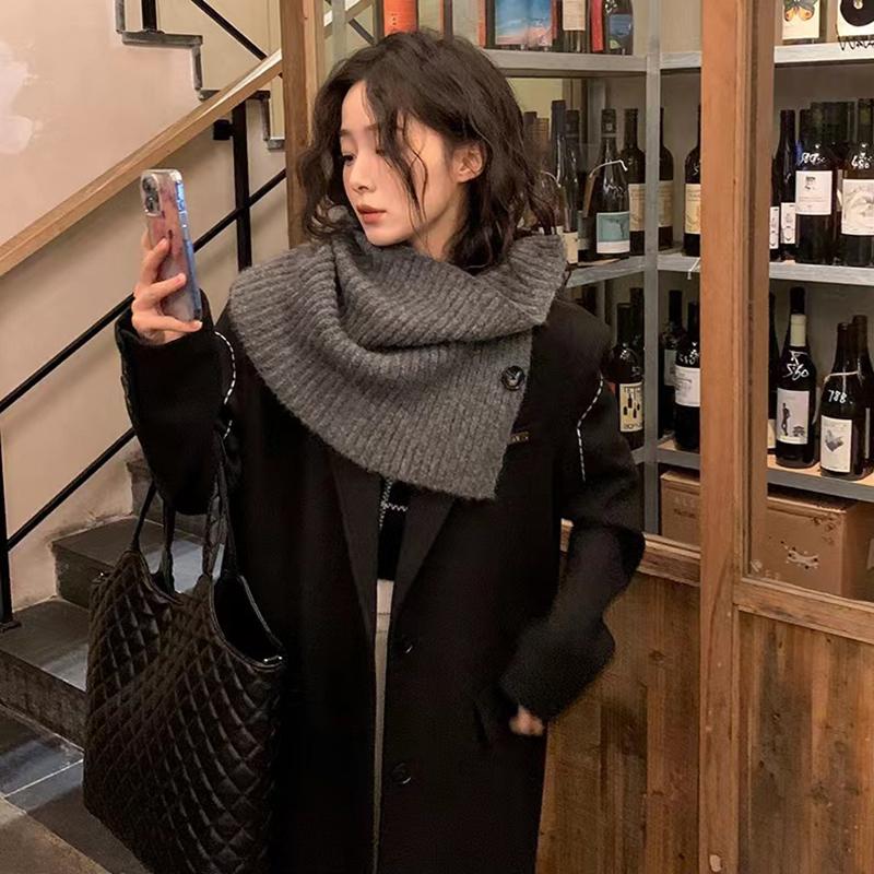 New Decorative Collar Scarf For Women Girls Winter Solid Knitted Neckerchief Fashion Soft Warmer Neck Collar Pullover Scarves