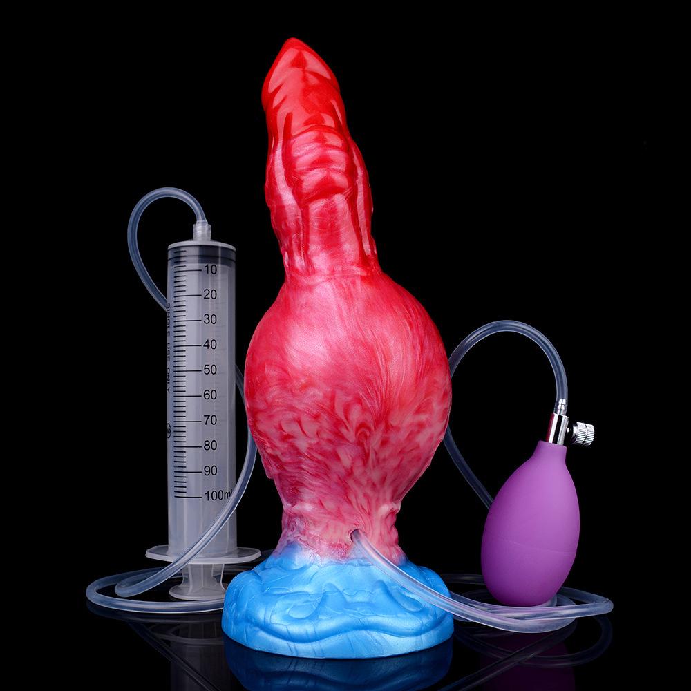 Dragon Flame Inflatable Silicone Dildo with Water Spray and Dog Knot Design for Women