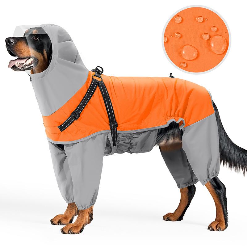 

Reflective Waterproof Dog Raincoat with Hood Transparent Mask Full Coverage Pet Raincoat, Medium Large Dogs, with Traction Hole S оранжевый