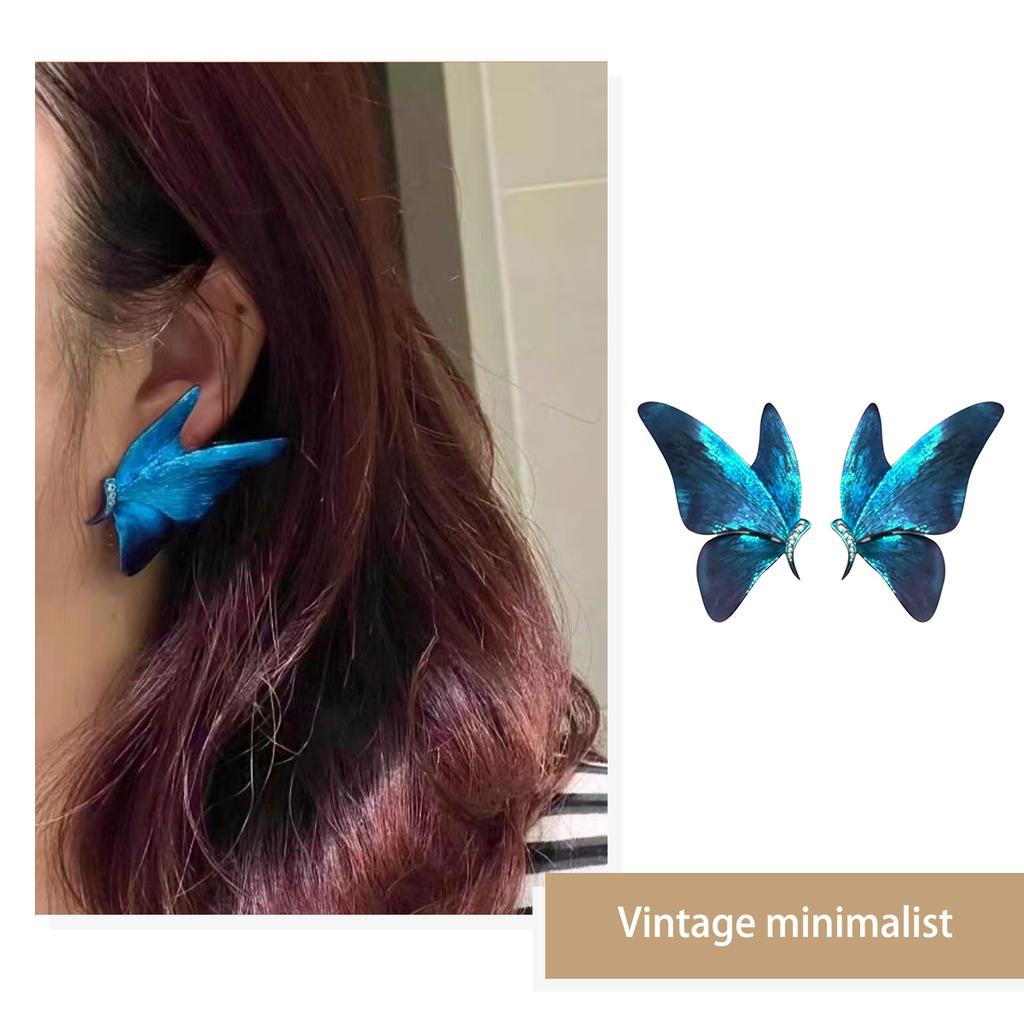 Blue Butterfly Earrings Elegant Wings Earrings Retro Party Earrings Women'S Gift Creative Butterfly Earrings Blue Wings