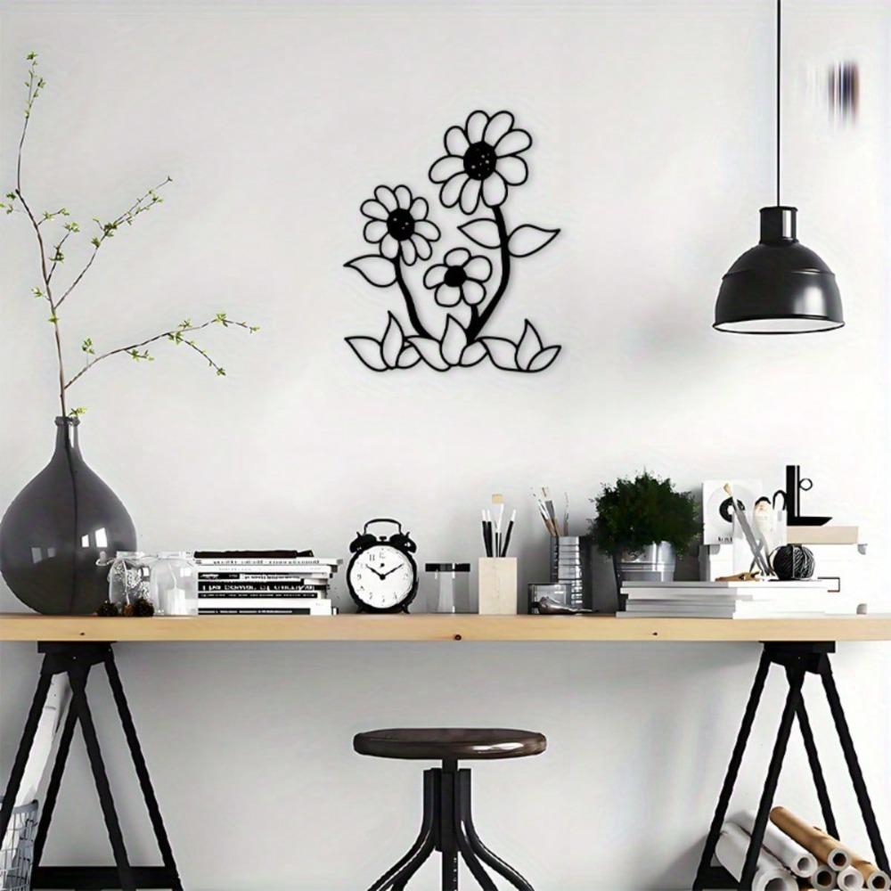 Wall Decor Daisy Flower Metal Art Black Minimalist Indoor Outdoor Housewarming Gift