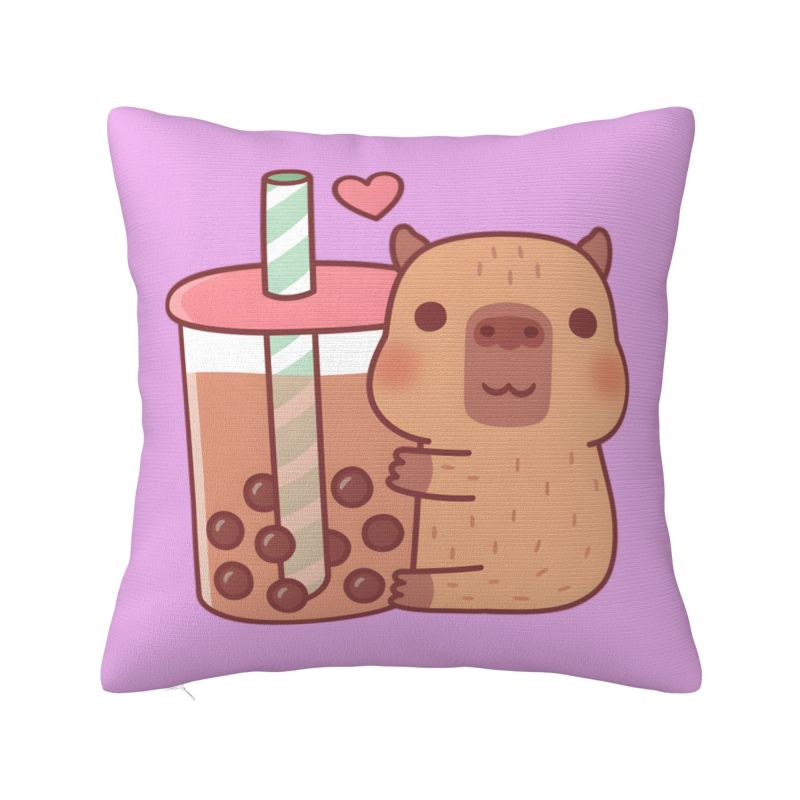 Cute Little Capybara Hugs Bubble Tea Throw Pillow Case cm for Living Room Cushion Cover Square Polyester Pillowcase 30x30cm