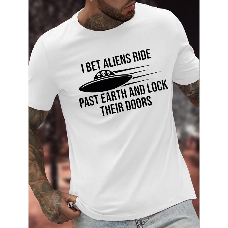 

Европейские размеры ALIEN RIDE PAST EARTH Принт Мужская футболка с круглым вырезом, с коротким рукавом, Универсальная, Повседневная, Летняя одежда S белый