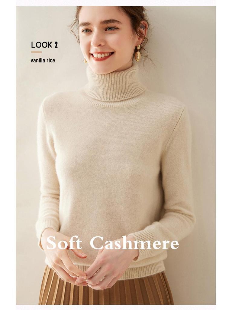 Damen Kaschmirpullover mit hohem Rollkragen - Herbst/Winter Slim Fit Strickware Basisschicht