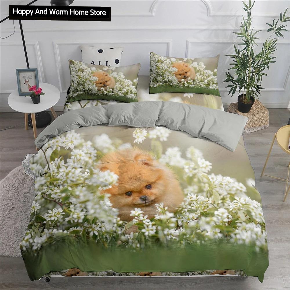 Comforter Pomeranian Dog King Queen Puppy Bedding Set For Teens Adults Pet Animal Colorful Sky 2/3Pcs Polyester