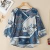 ZANZEA Damen Freizeit Rundhals 3/4 Ärmel Retro Print Bluse