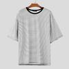 INCERUN Oversized Men O Neck Short Sleeve Striped Casual T-shirts