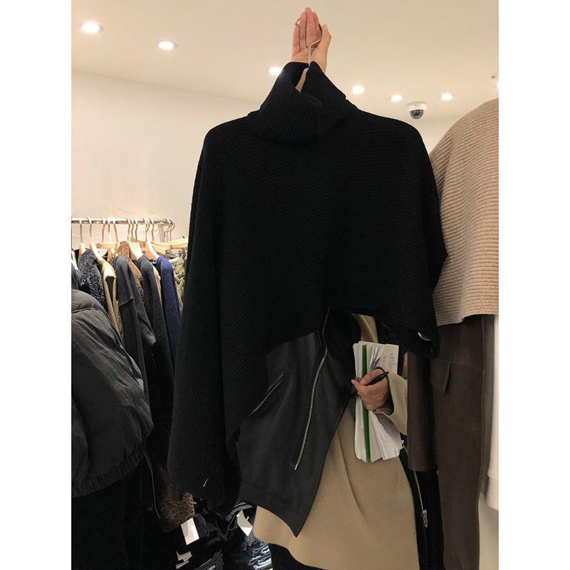 2024 South Korea Women's High Collar Shawl Cape: Cozy Knitted Winter Cloak