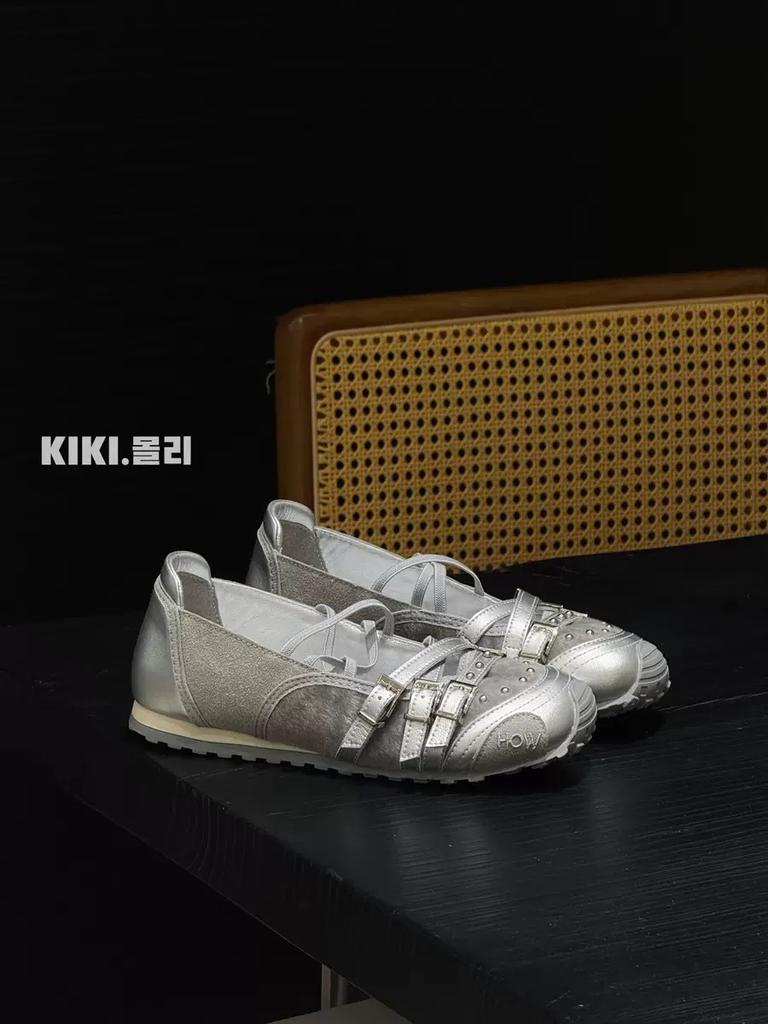 Baletflīzes sieviešu jaunas ādas retro vienas kurpes iekšējais augstuma palielinājums kniedes sekla mute Mary Jane kurpes