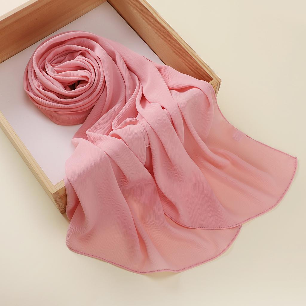 Muslim Plain Crinkle Hijabs Heavy Chiffon Scarf Arab Crepe Shawl Wraps Islamic Headband Solid Color Foulard Women