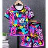 Conjunto de 2 Peças de T-shirt e Calções de Verão para Crianças com Estampa Graffiti de Letras Conjunto Casual de Verão para Meninos e Meninas Roupa Infantil