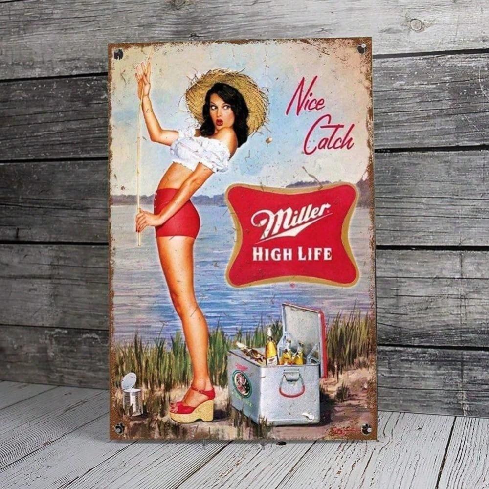 Vintage Beer Girl Metal Tin Sign Retro Wall Decor Bar Kitchen Pub 8x12 Inches