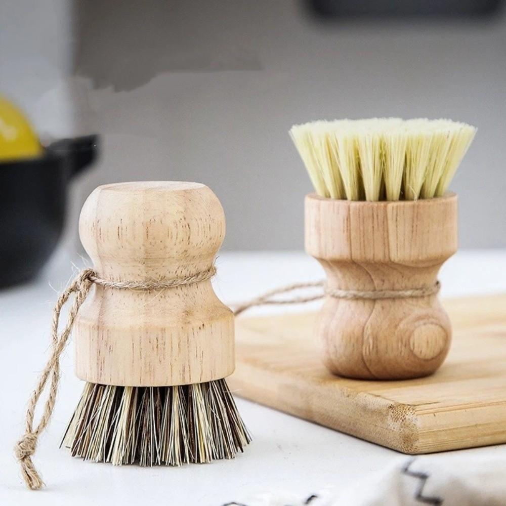 Wooden Handle Dish Scrub Brushes Handheld Scrubbing Brush Cleaning Scrubbers  for Bowls Plates Pot