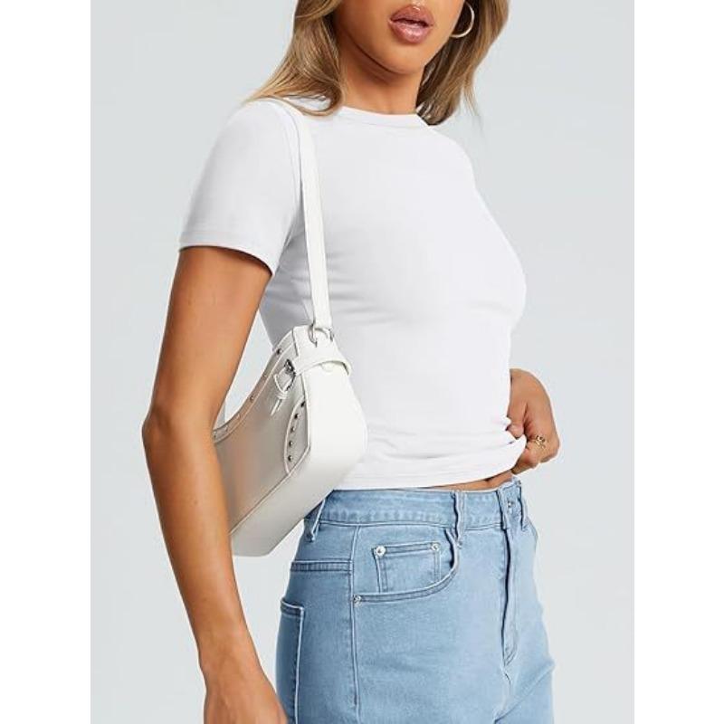 DAFIFY Women's Fashion Casual Summer Spring Solid Color Print Short Sleeve O-Neck Blouses & Shirts