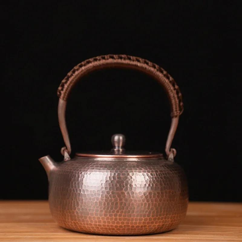 Handgefertigter reiner Kupfer-Teekessel Traditionelle chinesische Teekanne zum Aufbrühen von Teewasser-Kessel Handgefertigte Teekannen