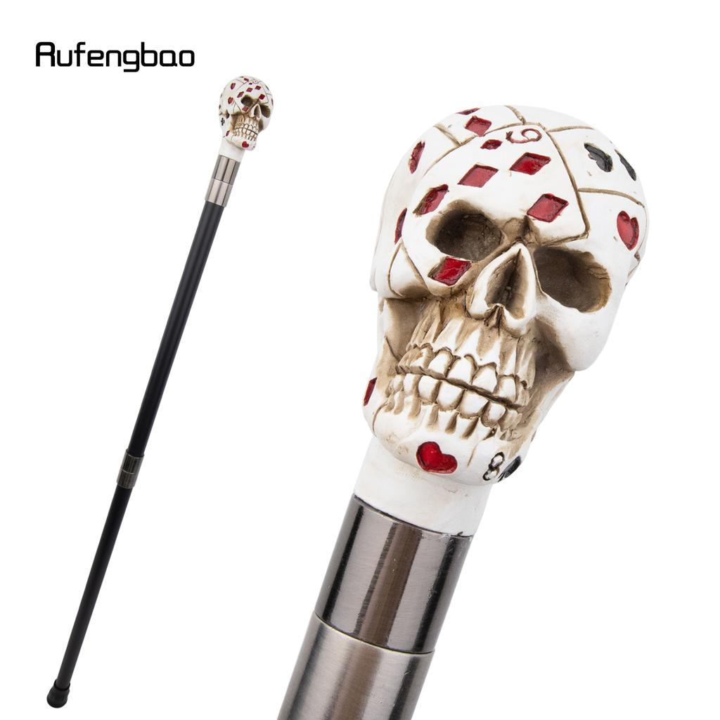 White Resin Skull Poker Head Walking Cane Fashion Decorative Steel Stick Gentleman Elegant Cosplay Cane Knob Crosier 94cm