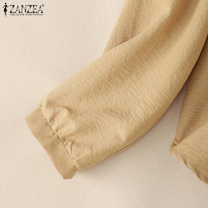 ZANZEA Women Casual Stand Collar Loose Long Sleeve Embroidery Blouse