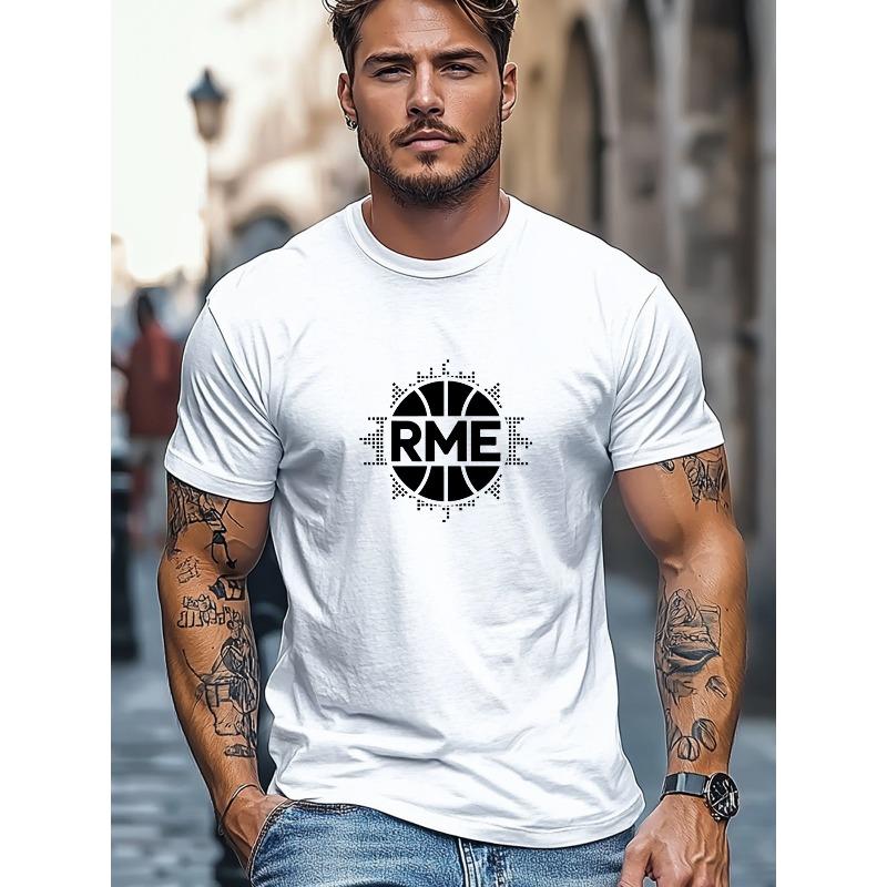 Men's T-shirt, Comfortable and Versatile, Relaxed and Casual, Men's RME Basketball Graphic Summer Casual Crew Neck Short Sleeve T-shirt
