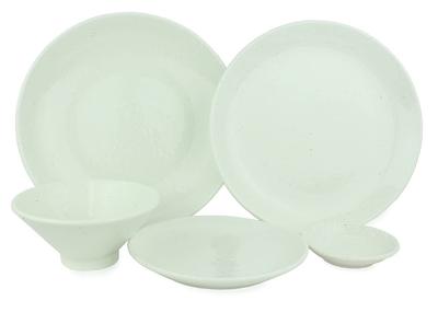 In Bom Dia Mino Ware Dinnerware Set Powdered [Made Japan] 5-Piece (White Finish)