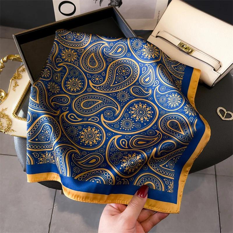 

Paisley Flower Silk Square Scarf Women Satin Shawl Wrap Hijab Female Hair Band Wrist Luxury Headkerchief 70cm Echarpe Bandana 70x70cm