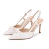 Fashion Women Pumps White Wedding Shoes Bride Luxury Satin Butterfly-knot Pointed Toe Adjustable Slingback Heels Elegant Women Heels