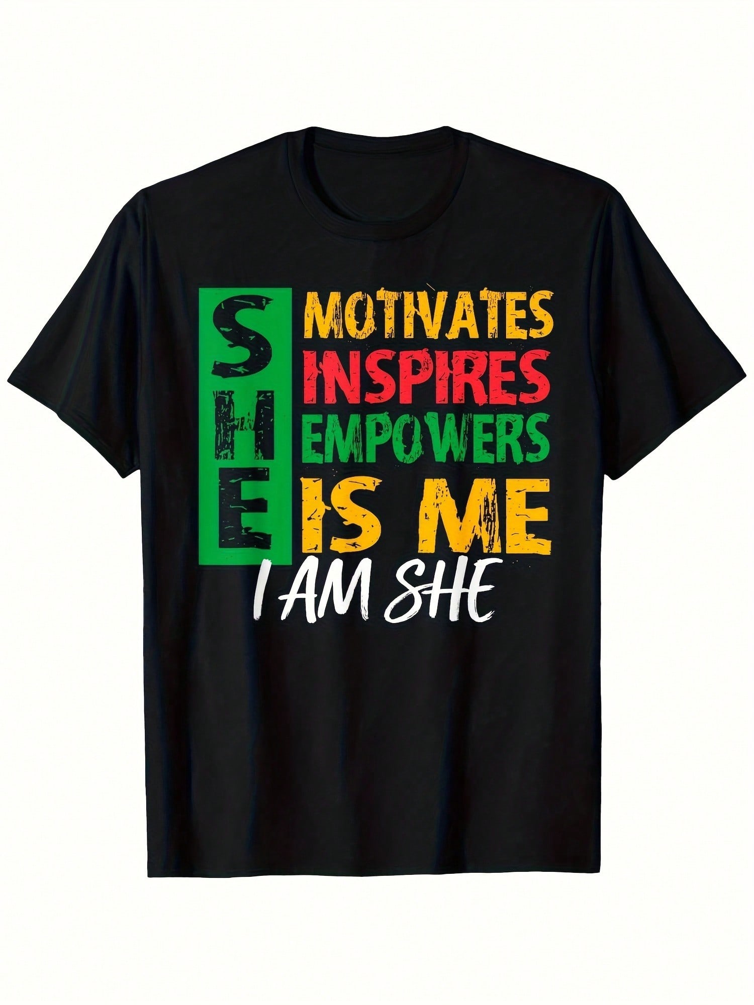 S Empowering T-Shirt - She Motivates Inspires Colorful Print, Breathable & Durable, Casual Crew Neck Tee For Outdoor Activities, Sizes S-XXXL S разноцветный