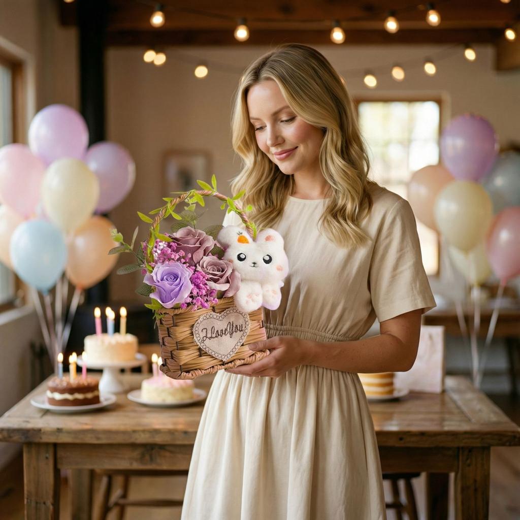 Birthday Gift Simulation Plastic Rose Flower Basket