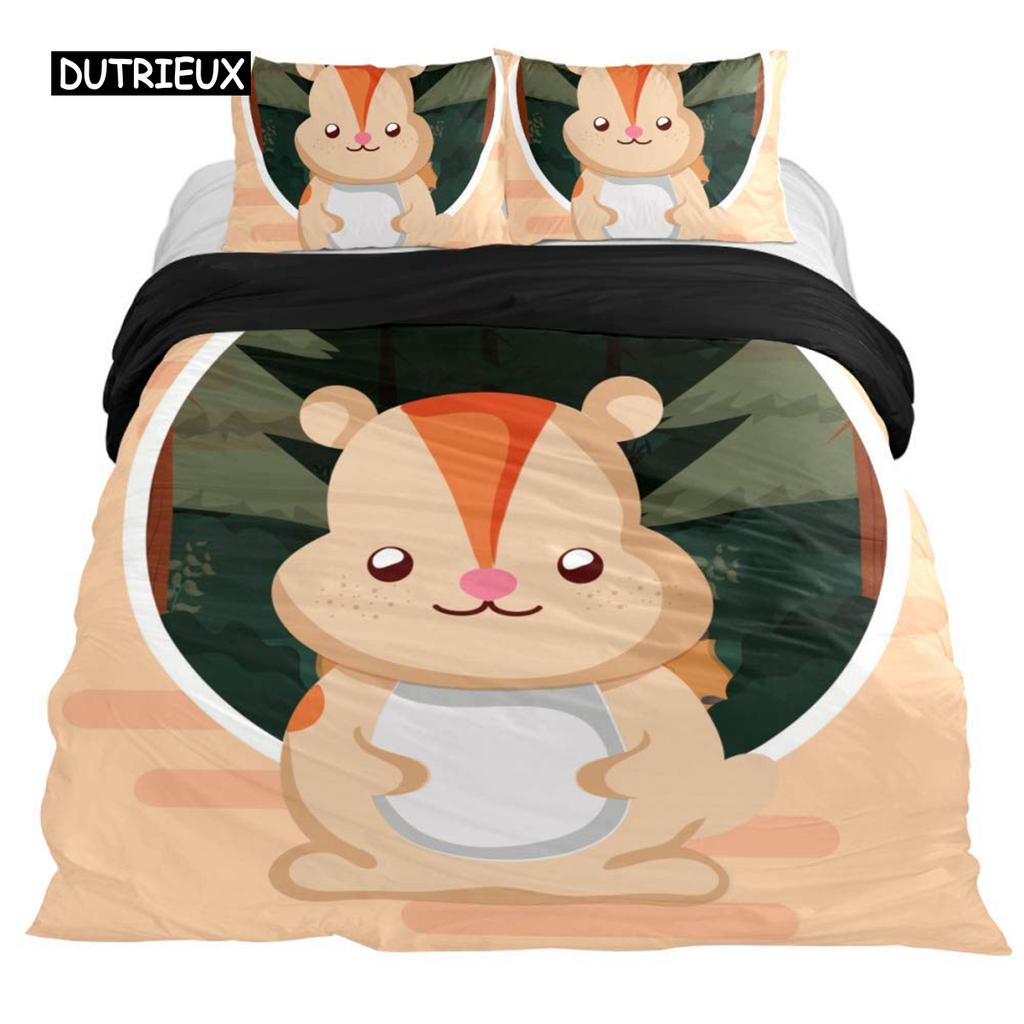 Bettbezug mit Cartoon-Biber, King-Size-Bett, schöne Tier-Bettwäsche-Set, für Kinder, Mädchen, Wildtiere, Polyester, Bettbezug, Kissenbezug