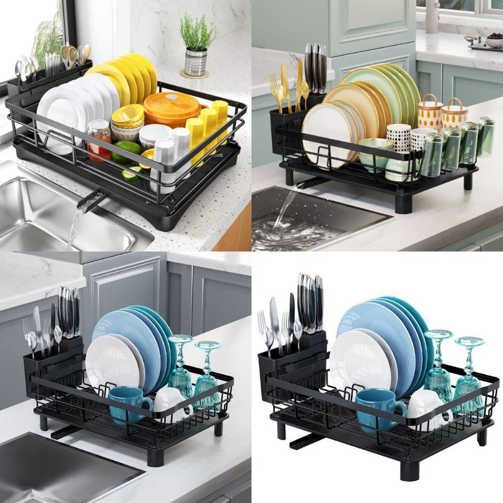 Rust-Proof Kitchen Storage Shelf Large Capacity Dish Drainer Organizer Drainboard Set  Kitchen Sink