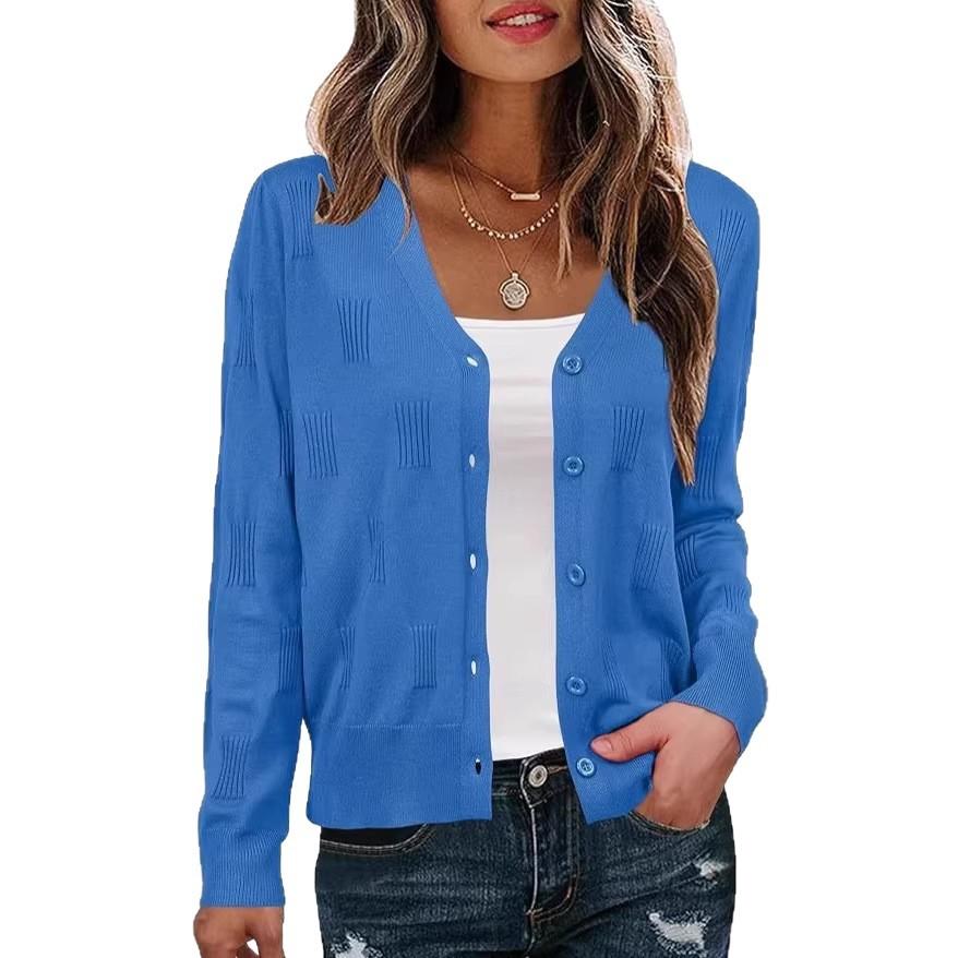 European and American foreign trade slim-fitting long-sleeved V-neck knitted sweater top sweater cardigan jacket women