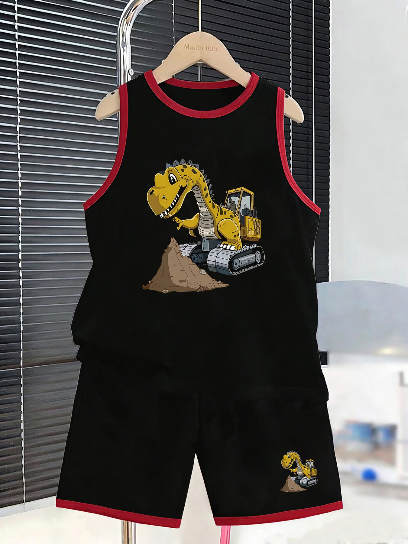 Boys’ dinosaur excavator set. Fun prints, breathable fabric, loose fit for playful summer wear. 2-3Y чёрный