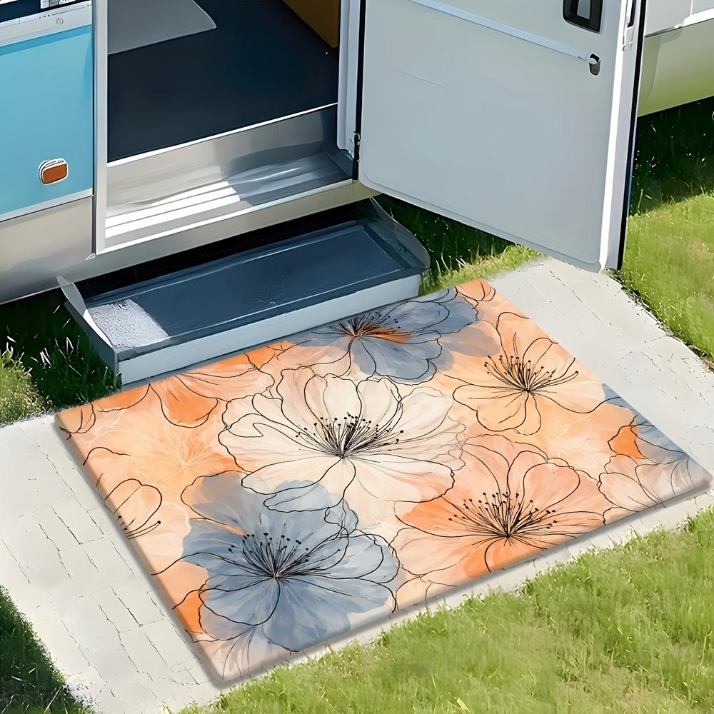 

Line Art Floral Illustration Doormat Cream Beige Gray Orange Polyester Hand Wash Only 80x50cm Decorative Use 40cm x 60cm