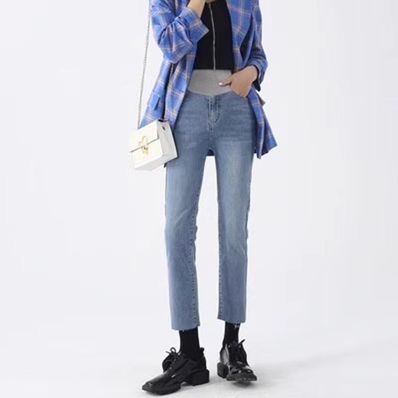 Vysoce elastické těhotenské cigaretové džíny s podporou břicha – jarní a podzimní styl