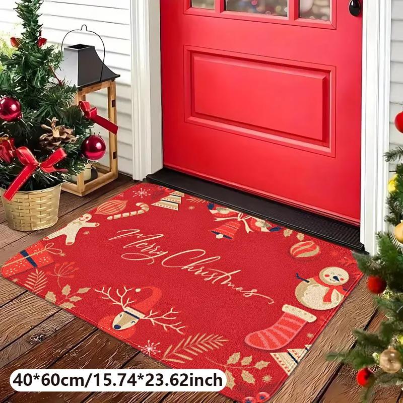 Festive Christmas Door Mat Non Slip Crystal Velvet Carpet for Entryway Bathroom and Living Room Absorbent Rug