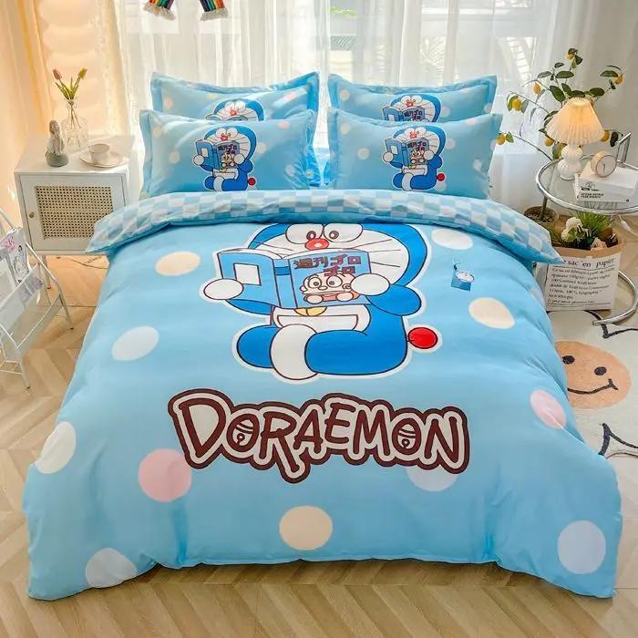 Doraemon Mechanical Cat Cartoon Style Pure Cotton Material Bed Three-piece Set Student Dormitory Dirty-Resistant Bedding