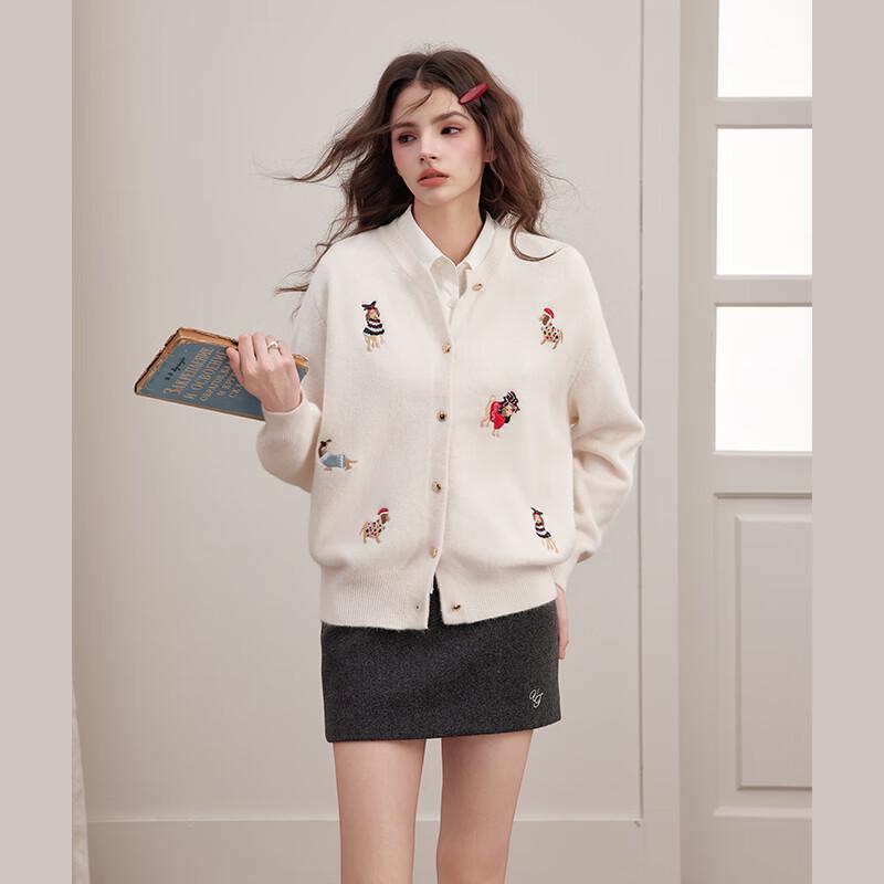 UNIFREE Relaxed Fit Cartoon Dog Embroidered Knit Cardigan