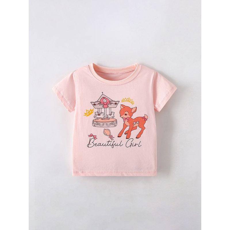 2025 New Summer Clothing for Girls, Cartoon Deer Pink Short-Sleeved T-Shirt, Baby Pure Cotton Half-Sleeved Bottoming Shirt 8