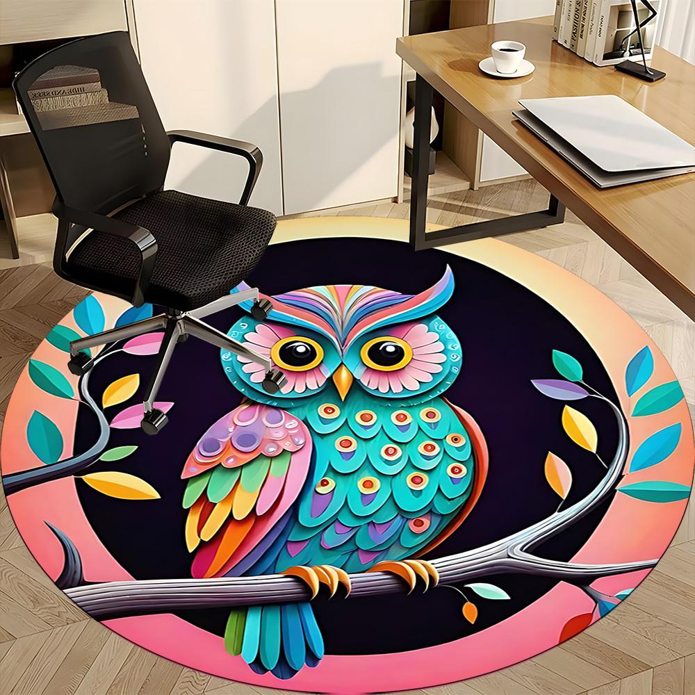 1pc Owl Artwork Office Round Rug, Non-slip, Soft and Durable Office Rug for Interior Decoration, Perfect for Office, Beautiful Decoration yy260323090