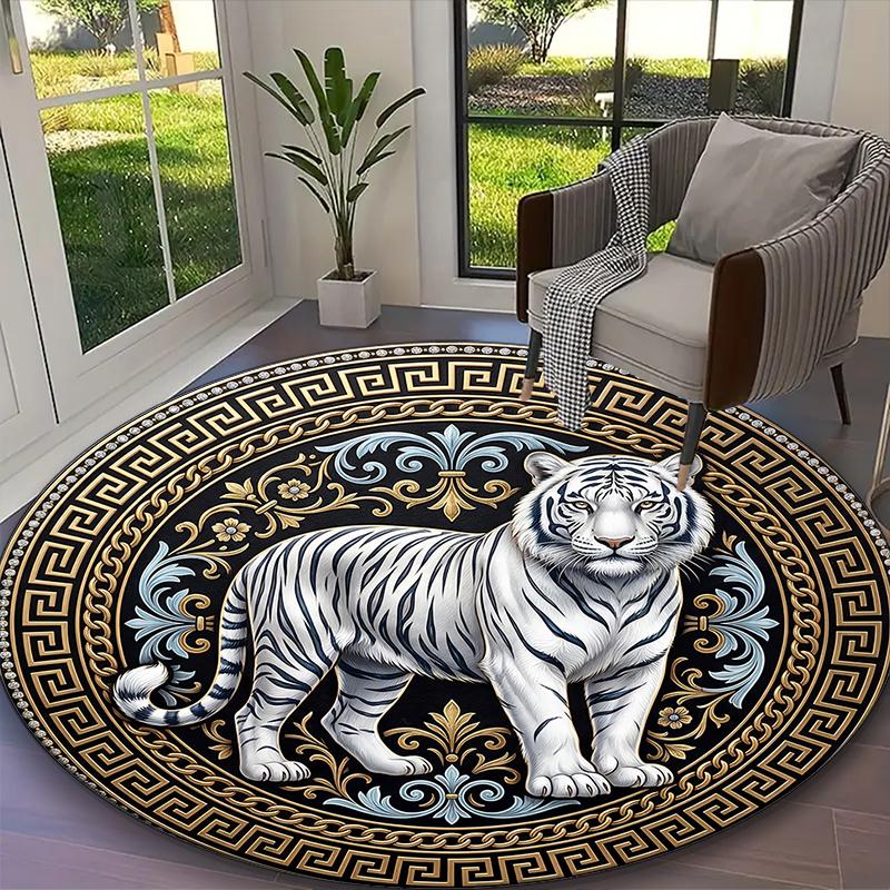 

1pc Bold Striking Tiger Rug, Comfortable Printed Home Round Carpet, Cozy Office Chair Rug Diameter 60cm