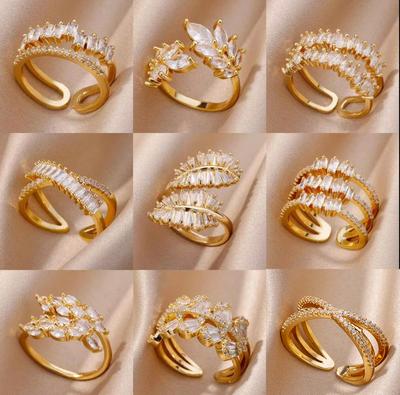 Weiße Zirkonblume Blattform Edelstahlringe für Damen Verstellbar Ästhetischer Ehering Leichter Luxus Damenschmuck BFF