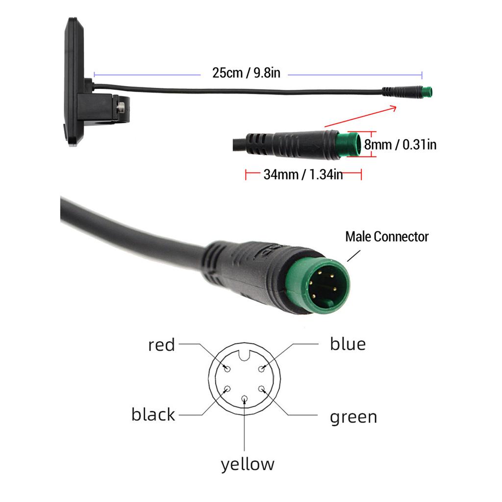 Electric Bike LCD Display 5 Cores Rain Proof Connector Accurate Speed Regulation Electric Scooter Panel Screen