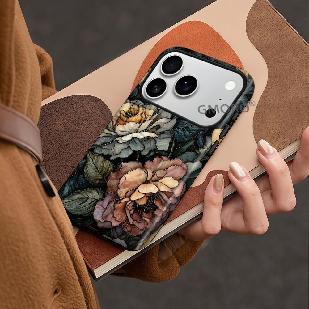 Dark Retro Oil Painting Rose Mobile Phone Case Apple 16 French Niche iPhone17 Magnetic Film Hard Case Anti-drop