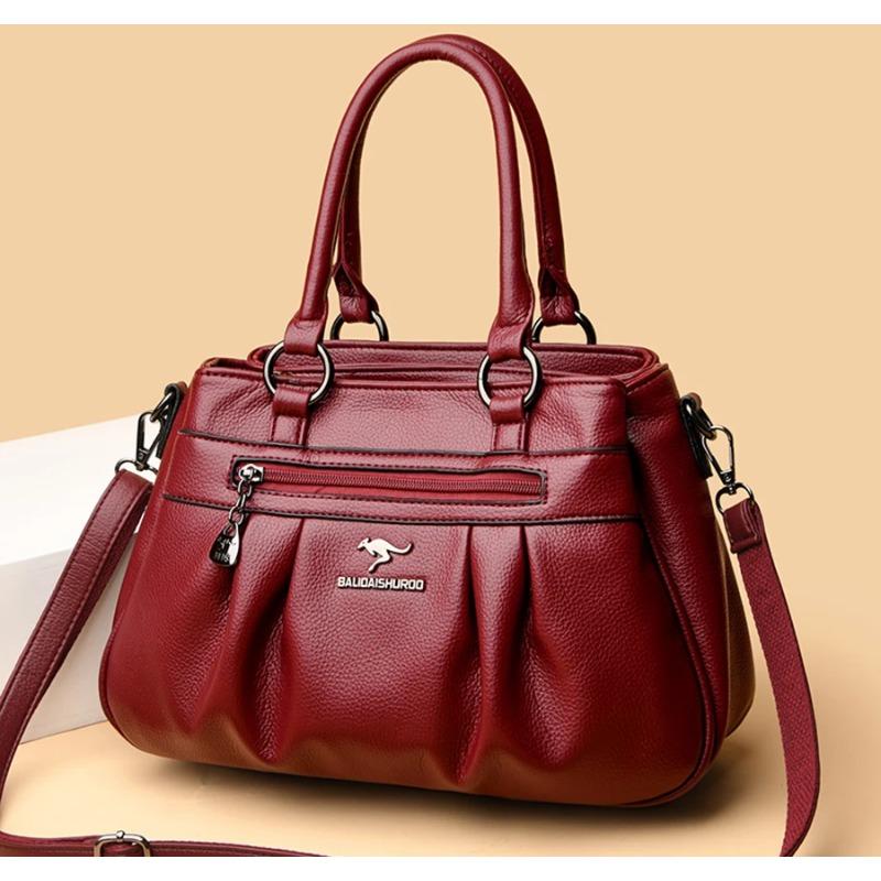 Large Capacity Tote Bag for women/Leather Womens/Ladies Ruched Leather Handbag