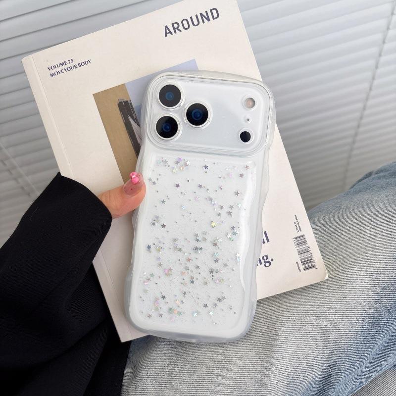 Applicable to iPhone17Promax mobile phone case Apple 16 Epoxy glitter 15PRO transparent wavy protective case iPhone 17