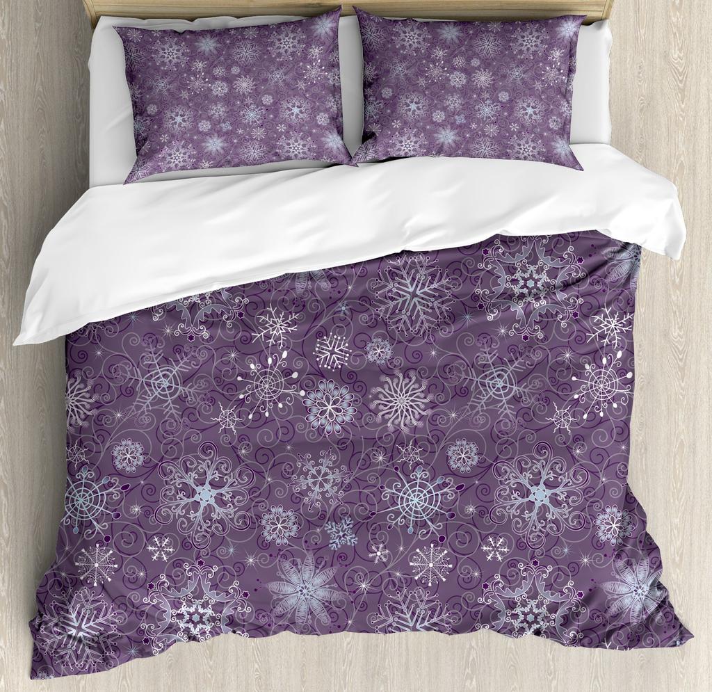 Winter Duvet Cover Merry Xmas Theme Delicate Snowflakes Cold Freezing Weather Vintage Holiday Pattern Room Decorative Women Kids