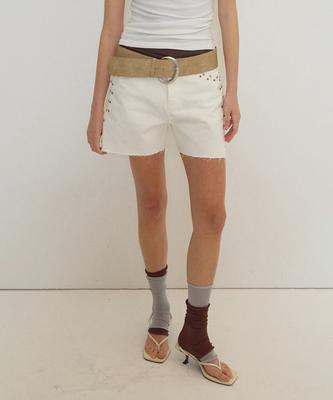M.M.M Studded Denim Shorts_White